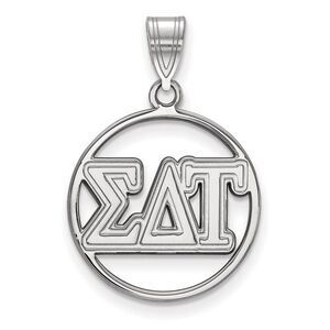 Sterling Silver Sigma Delta Tau Medium Circle Greek Letters Pendant